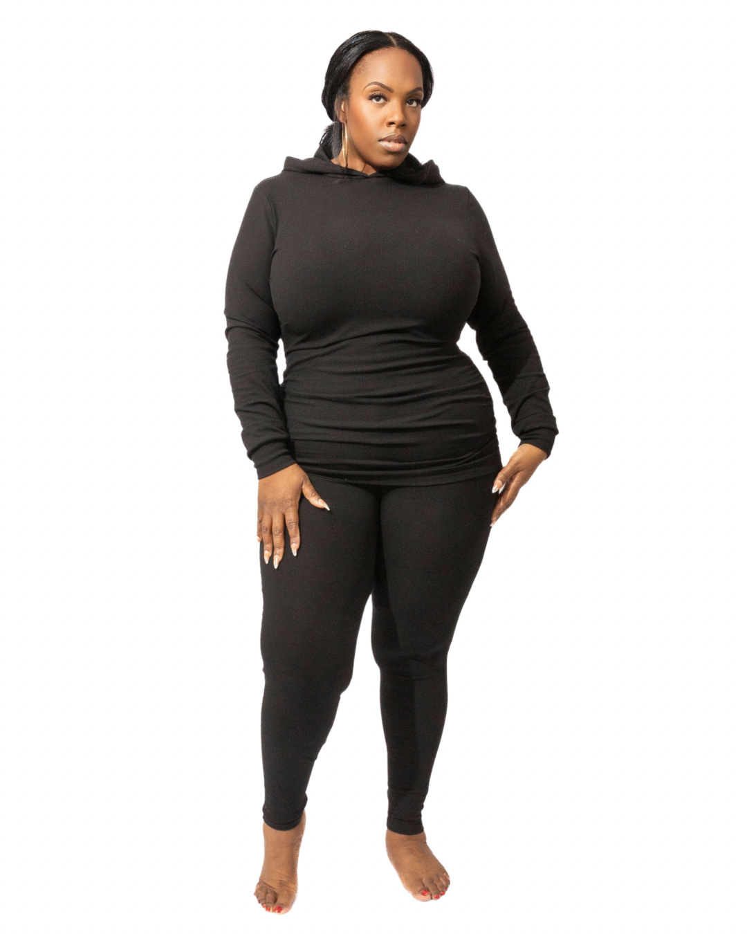 Soft Sculpt Ribbed Ruched Tunic Hoodie